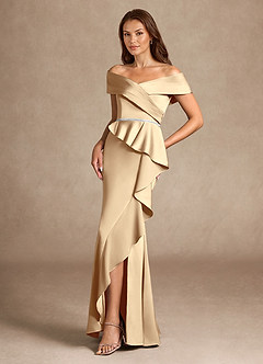 Azazie Dareia Kleider für die Brautmutter Meerjungfrau-Linie Schulterfrei Stretch-Satin Kleid Champagner image5