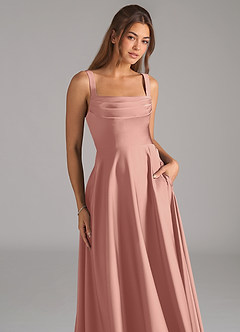 Azazie Shaude Bridesmaid Dresses Rosette A-Line Pleated Stretch Satin Dress image2