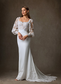 Azazie Isadora Wedding Dresses Diamond White Nude Mermaid Lace Dress image9