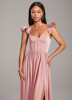 Azazie Denisse Robes de demoiselle d'honneur Robe Trapèze en Satin extensible Rayé Rose Poudré image6