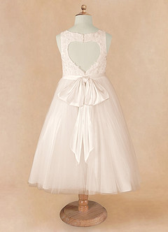 Azazie Calla Robe Demoiselle D'honneur Fillette Robe Princesse en Tulle Dentelle Albâtre Blanc image8