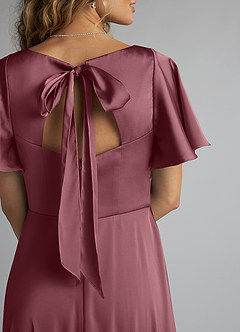 Azazie Kimber Bridesmaid Dresses Desert Rose A-Line Ruched Stretch Satin Dress image5