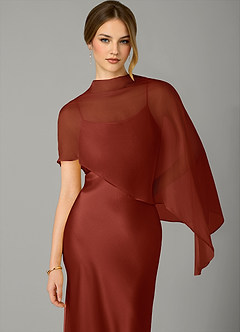 Azazie Jaleesa Bridesmaid Dresses Terracotta A-Line High Neck Stretch Satin Dress image2