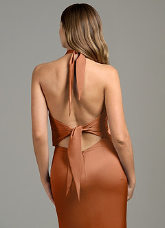 Azazie Francesca Bridesmaid Dresses Copper Sheath Stretch Satin Dress image6