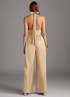 Azazie Oli Bridesmaid Dresses Champagne Pleated Stretch Satin Jumpsuit image2