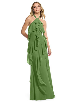 Azazie Velma Bridesmaid Dresses Basil A-Line Side Slit Chiffon Dress image3