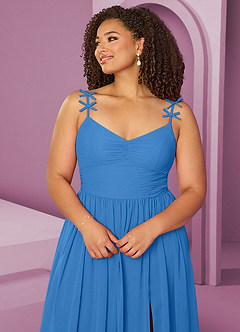 Barbie ♥ Azazie Abiti da Damigella Abito A-Line in Chiffon Plissettato Blue Jay image6