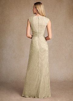 Azazie Salem Mother of the Bride Dresses Champagne Gold A-Line Pleated Metallic Mesh Dress image3