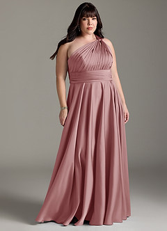 Azazie Charlize Bridesmaid Dresses Dusty Rose A-Line One Shoulder Stretch Satin Dress image9