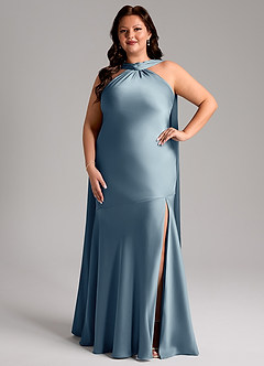 Azazie Kinsley Bridesmaid Dresses Dusty Blue Mermaid Side Slit Stretch Satin Dress image7