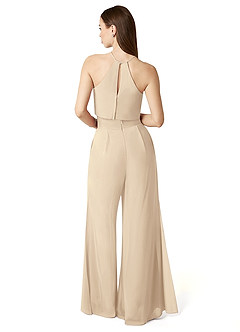 Azazie Kenzi Bridesmaid Dresses Champagne Pleated Chiffon Jumpsuit image2