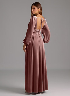 Azazie Norah Bridesmaid Dresses Espresso A-Line Long Sleeve Velvet Dress image3