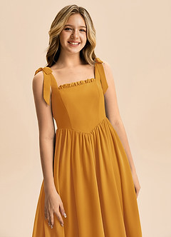 Azazie Delia Junior Abito A-Line in Chiffon Fiocco Caramello image2