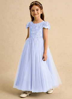 Azazie Puff Flower Girl Dresses Lavender Ball-Gown Lace Tulle Dress image2