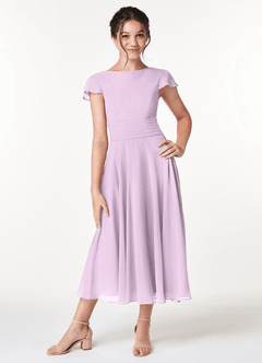 Azazie Payton Junior Linia A Ukłon Szyfon Długość herbaty Młodsza druhna Sukienka image1