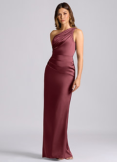 Azazie Akilah Bridesmaid Dresses Merlot Mermaid One Shoulder Stretch Satin Dress image6
