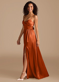 Azazie Zeya Bridesmaid Dresses Burnt Orange A-Line Pleated Metallic Satin Dress image6