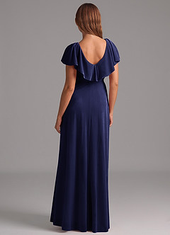 Azazie Lainey Bridesmaid Dresses Dark Navy A-Line Ruched Velvet Dress image3