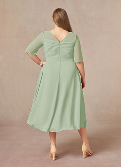 Azazie Naomi Mother of the Bride Dresses Dusty Sage A-Line Boatneck Pleated Chiffon Dress image11