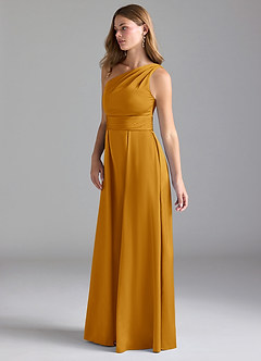 Azazie Dallas Jurken voor bruidsmeisjes Jurk van Stretch Satijn met A-Lijn One-Shoulder Boterbabbelaar image5