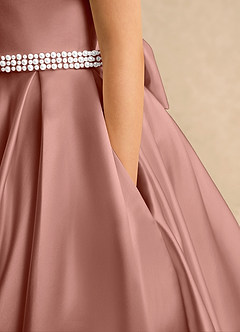 Azazie Gabriella Flower Girl Dresses Cedar Rose Ball-Gown with Sleeves Matte Satin Dress image6