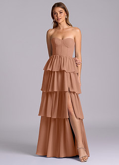 Azazie Faye Brautjungfernkleider A-Linie Herzausschnitt Chiffon Kleid Bronzer image4