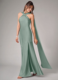 Azazie Kinsley Bridesmaid Dresses Silver Sage Mermaid Side Slit Stretch Satin Dress image4