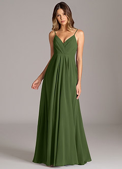 Azazie Amani Bridesmaid Dresses Olive A-Line Pleated Chiffon Dress image4