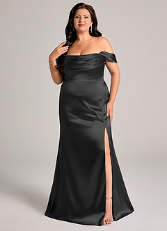 Azazie Saige Vestidos de damas de honor Vestido de Negro de Satén Metálico de Corte Recto Convertible con Vestidos sin tirantes image11