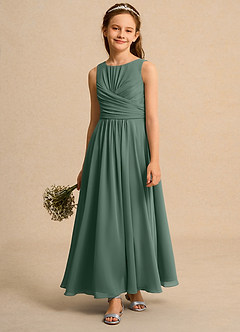Azazie Ducky Junior Formal Blumenmädchenkleider A-Linie Plissee Chiffon Kleid Eukalyptus image4