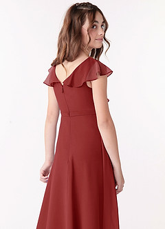Azazie Posie Junior Rust A-Line Ruched Chiffon Dress image5