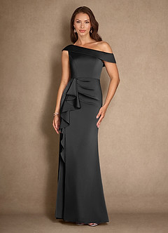 Azazie Hamptons Mother of the Bride Dresses Black A-Line Pleated Stretch Satin Dress image1