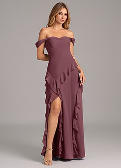 Azazie Sloane Robes de demoiselle d'honneur Robe Trapèze en Mousseline de soie Encolure en Forme de Cœur Sangria image4
