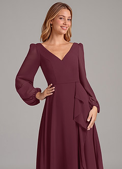 Azazie Simone Bridesmaid Dresses Cabernet A-Line Long Sleeve Chiffon Dress image7