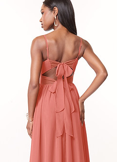Azazie Zeya Bridesmaid Dresses Salmon Pink A-Line V-Neck Pleated Chiffon Dress image3