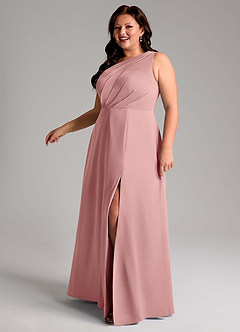 Azazie Phaedra Bridesmaid Dresses Dusty Rose A-Line One Shoulder Chiffon Dress image12