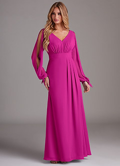 Azazie Matilda Robes de demoiselle d'honneur Robe Trapèze en Mousseline de soie Manche longue Fuchsia image4