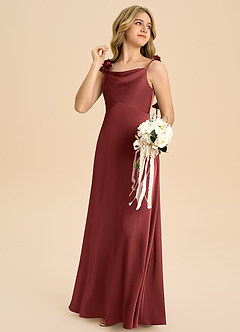 Azazie Gumdrop Junior Empire Plissee Stretch-Satin Kleid Terrakotta image4