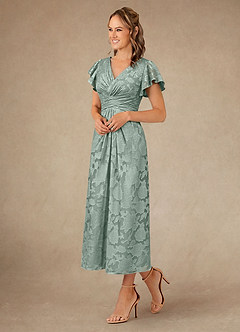 Azazie Vera Vestidos para mãe da noiva Vestido Agave de Esgotamento Floral de Linha A com Plissado image2