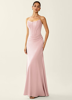 Fiammetta Rose Gold Lace Corset Stretch Satin Mermaid Prom Dress image3