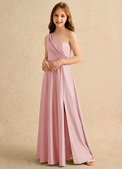 Azazie Puddles Girls Formal Flower Girl Klänningar Klä A-Line i Stretch Satin Ena axeln image4