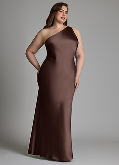 Azazie Juniper Bridesmaid Dresses Ganache Mermaid One Shoulder Stretch Satin Dress image10
