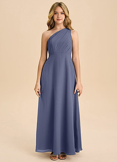 Azazie Phaedra Junior Stormy A-Line Pleated Chiffon Dress image4