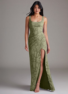 Azazie Mero Abiti da Damigella Abito Tubino in Burnout Floreale Plissettato Pistacchio image4