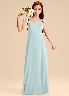 Azazie Everett Junior Jurk van Stretch Satijn met A-Lijn Boog Zeeglas image5