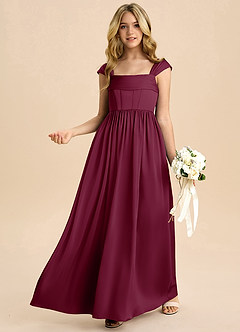 Azazie Hattie Junior Mulberry A-Line Pleated Stretch Satin Dress image4