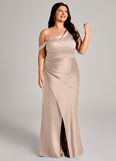 Azazie Madelyn Robes de demoiselle d'honneur Robe Sirène Convertible en Satin extensible Asymétrique Rose Anglais image12
