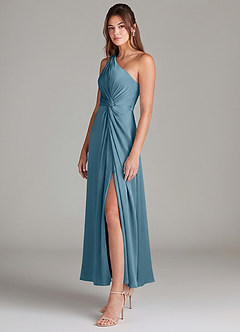 Azazie Brooke Suknie dla druhen Linia A Jedno ramię Satyna elastyczna Długość kostki Sukienka image5