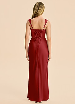 Azazie Agustina Junior Pomegranate Sheath Pleated Stretch Satin Dress image2