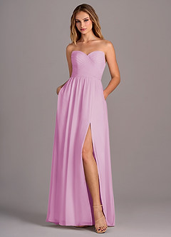 Azazie Joni Vestidos de damas de honor Vestido de Rosa Caramelo de Gasa de Corte en A Convertible con Sin tirantes image6